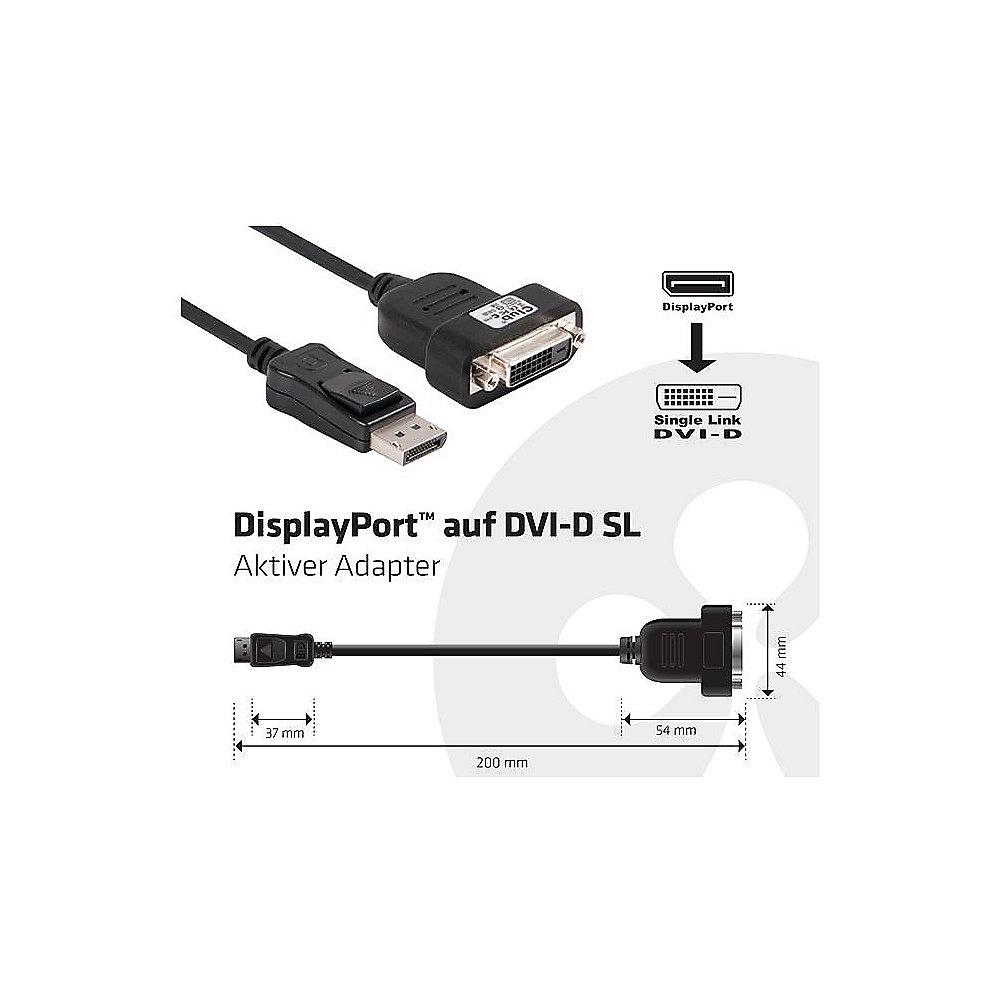 Club 3D DisplayPort Adapterkabel DP zu DVI-Single aktiv St./Bu. schwarz CAC-1052, Club, 3D, DisplayPort, Adapterkabel, DP, DVI-Single, aktiv, St./Bu., schwarz, CAC-1052