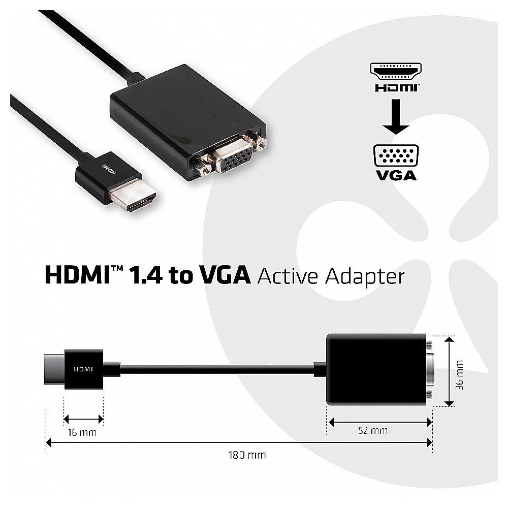 Club 3D HDMI 1.4 auf VGA Adapter aktiv St./Bu. schwarz, Club, 3D, HDMI, 1.4, VGA, Adapter, aktiv, St./Bu., schwarz