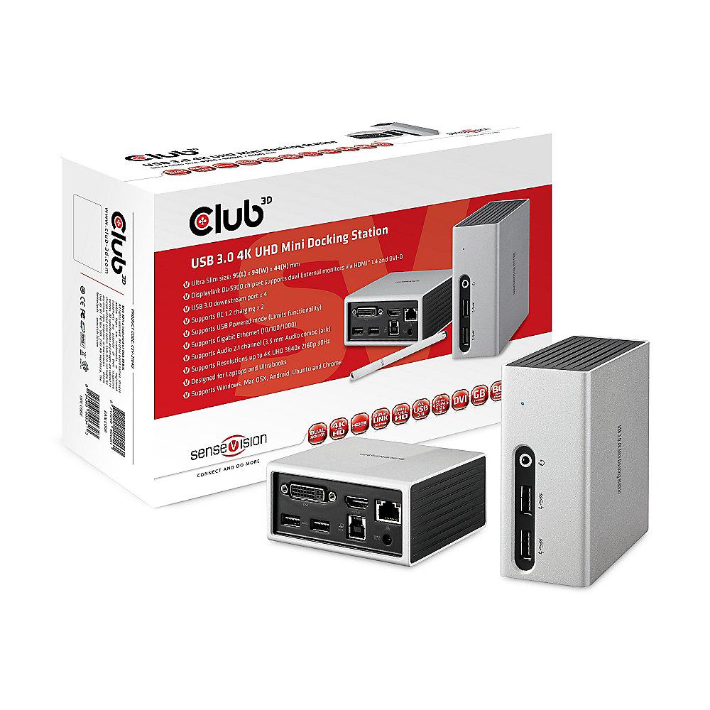 Club 3D USB 3.0 4K UHD Mini Docking Station CSV-3104D, Club, 3D, USB, 3.0, 4K, UHD, Mini, Docking, Station, CSV-3104D