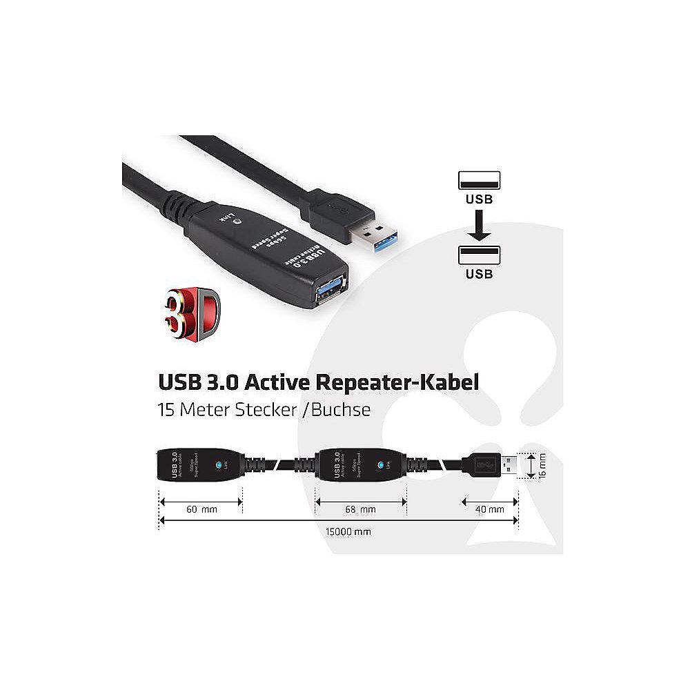 Club 3D USB 3.0 Kabel 15m aktiv Repeater St./Bu. schwarz CAC-1403