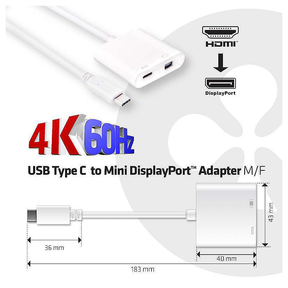 Club 3D USB 3.1 Adapterkabel Typ-C zu mDisplayPort 1.2 4K60Hz PD CAC-1509