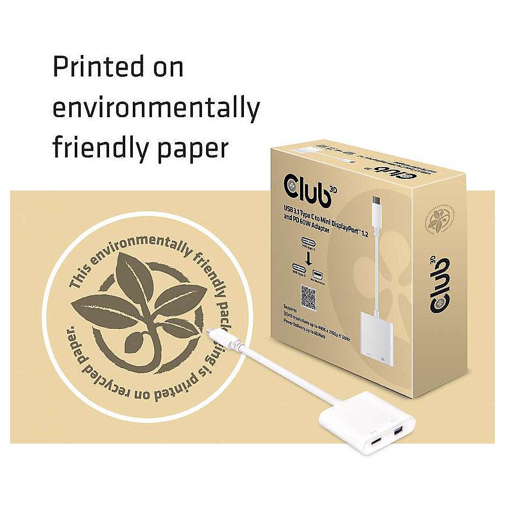 Club 3D USB 3.1 Adapterkabel Typ-C zu mDisplayPort 1.2 4K60Hz PD CAC-1509