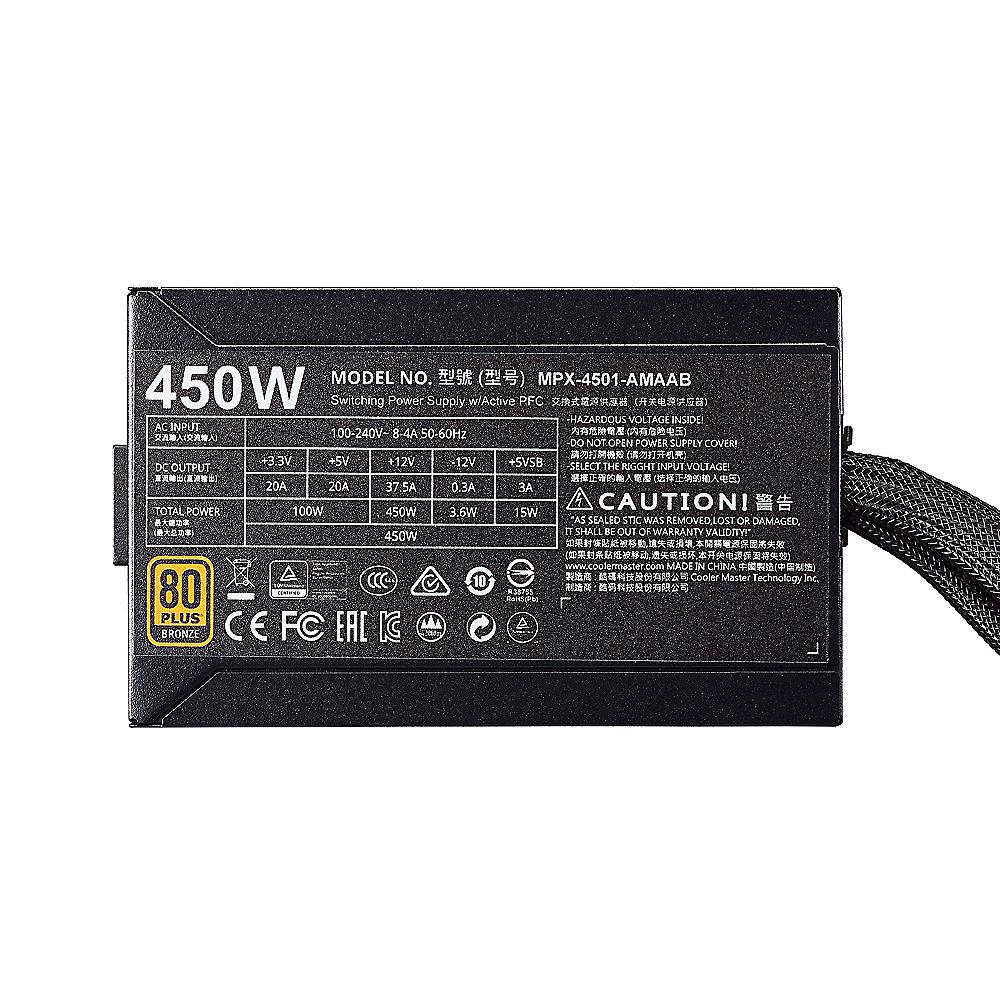 Cooler Master MasterWatt 450 Watt Netzteil 80  Bronze 120mm Lüfter