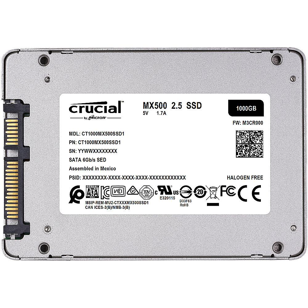 Crucial MX500 SSD 1TB 2.5zoll Micron 3D TLC SATA600 - 7mm, Crucial, MX500, SSD, 1TB, 2.5zoll, Micron, 3D, TLC, SATA600, 7mm