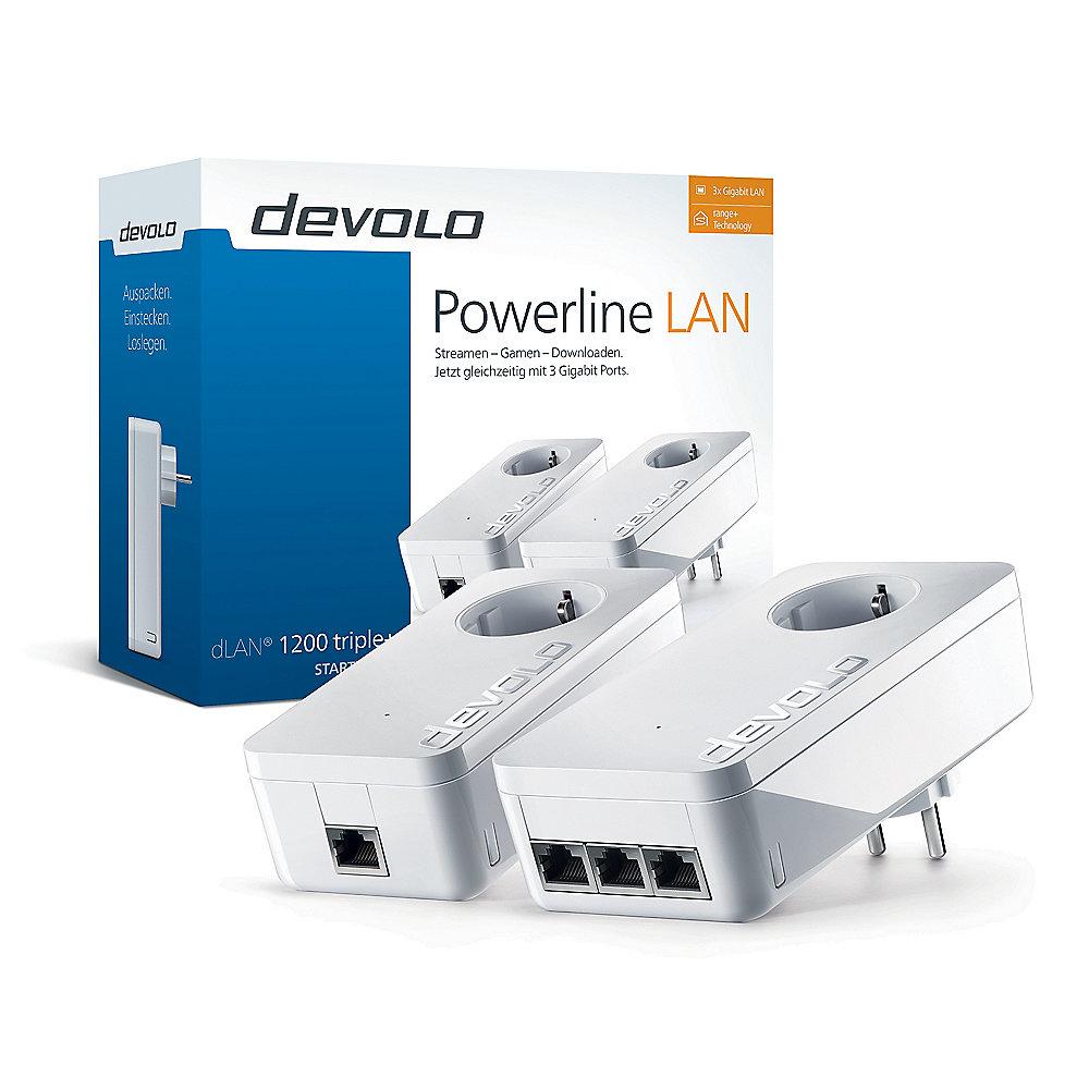 devolo dLAN 1200 triple  Powerline Starter Kit (1200Mbit, 2er Kit, 3xGB LAN)