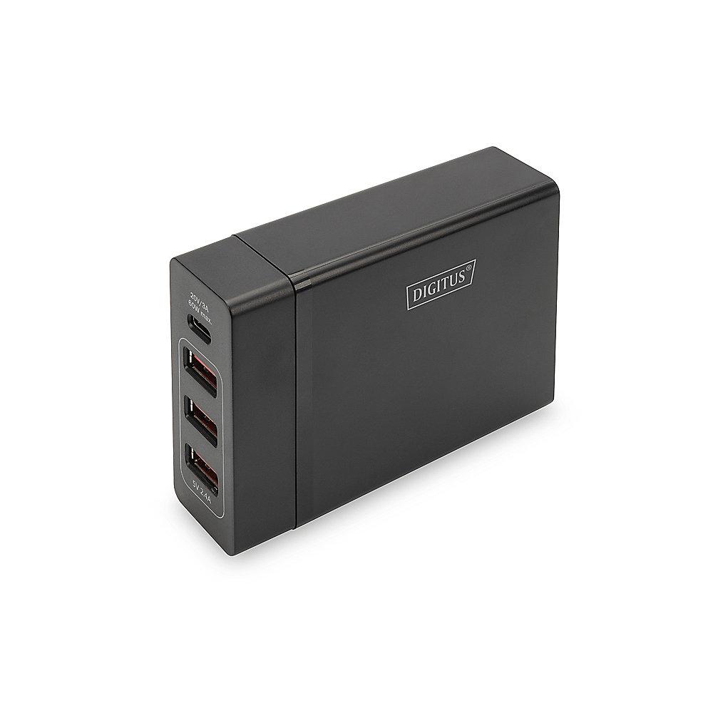 DIGITUS Universal 4-Port USB-Ladeadapter 3x USB-A/1x USB-C Bu. schwarz