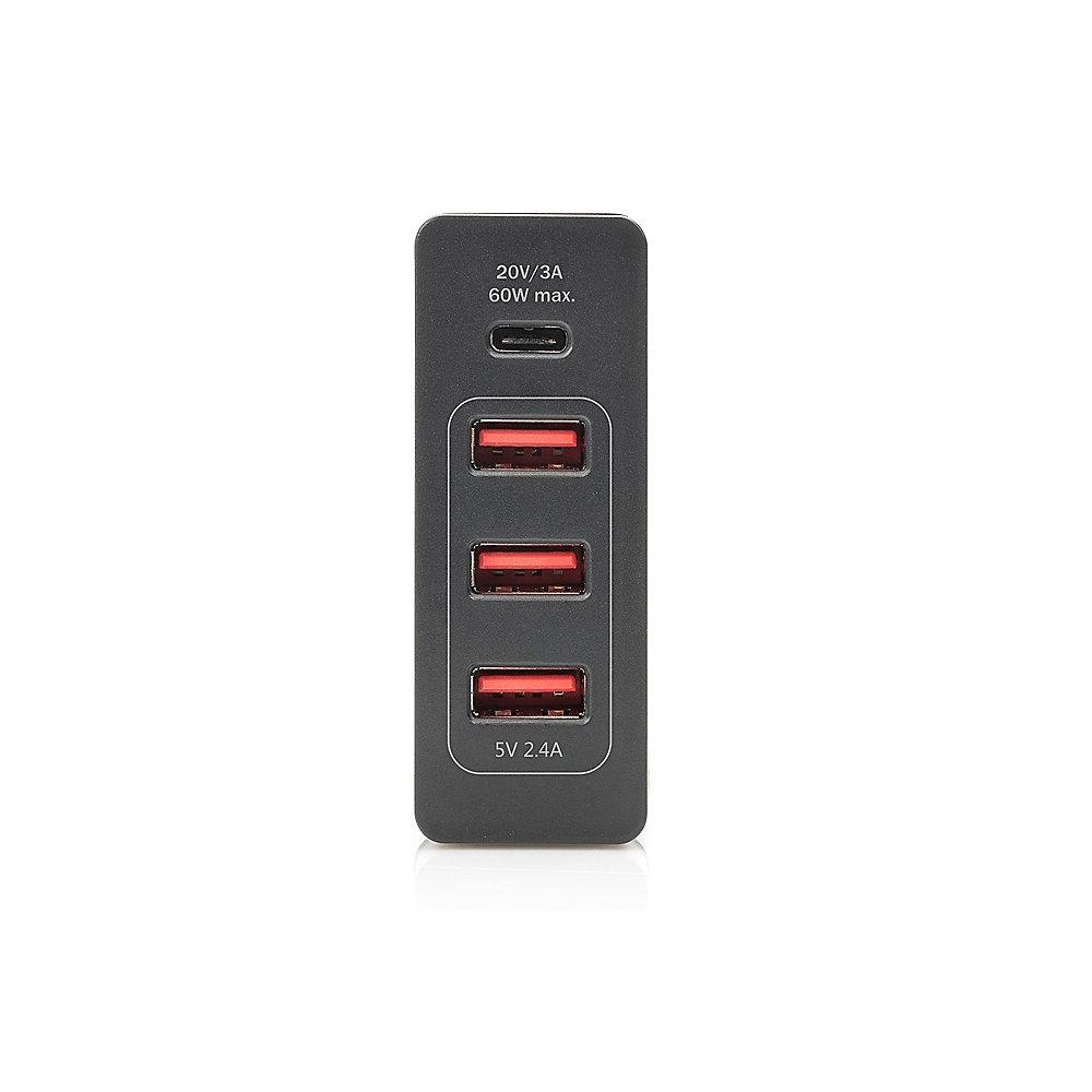 DIGITUS Universal 4-Port USB-Ladeadapter 3x USB-A/1x USB-C Bu. schwarz