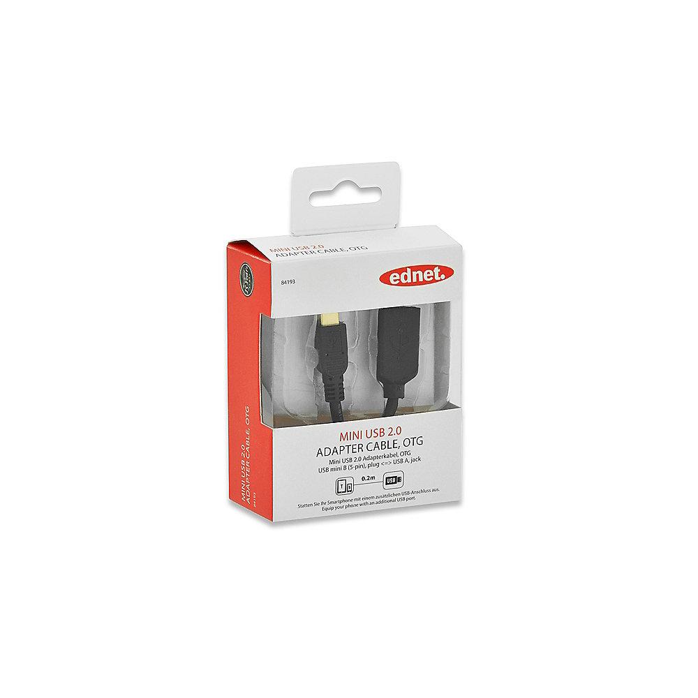 ednet USB 2.0 Adapterkabel 0,2m mini B zu A OTG vergoldet St./Bu. schwarz