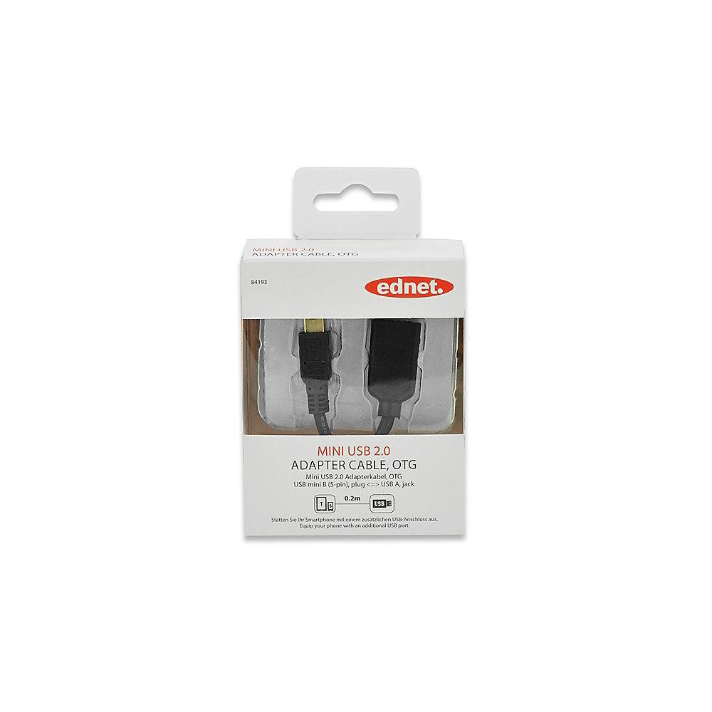 ednet USB 2.0 Adapterkabel 0,2m mini B zu A OTG vergoldet St./Bu. schwarz