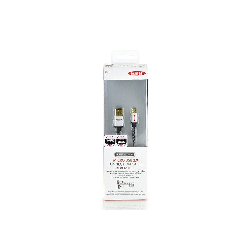 ednet USB 2.0 Anschlusskabel 1,8m A zu micro B wendbar St./St. schwarz