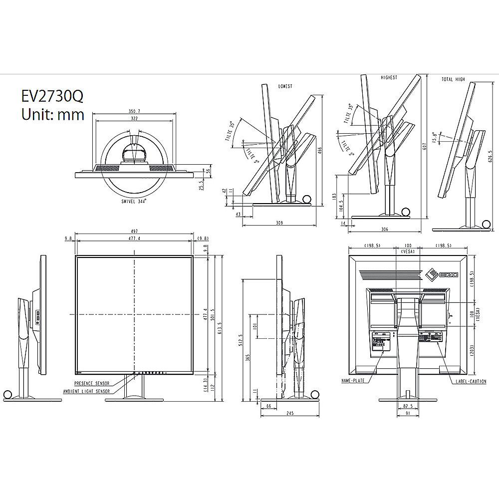 EIZO EV2730Q-BK 67 cm (26,5") 16:9 DVI/DP/HDMI/USB 5ms 1.000:1 Pivot LS IPS