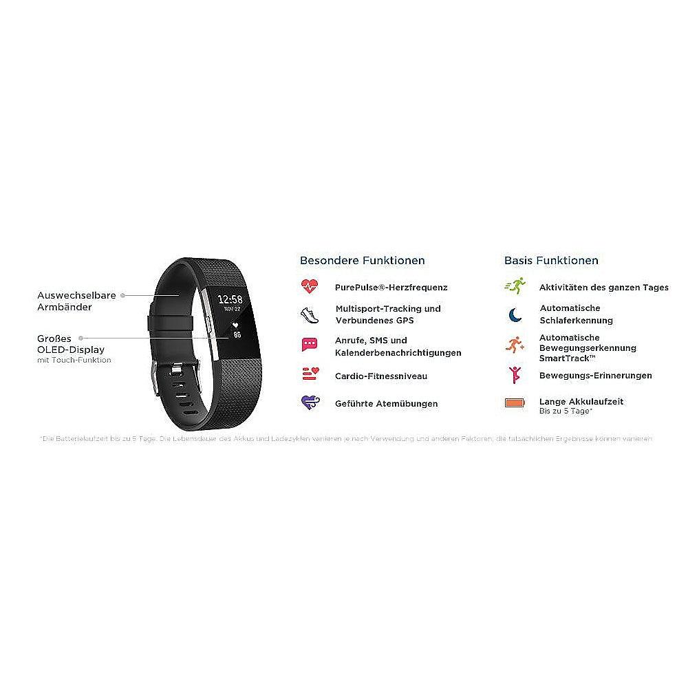 Fitbit Charge 2 Armband zur Herzfrequenz- und Fitnessaufzeichnung schwarz small