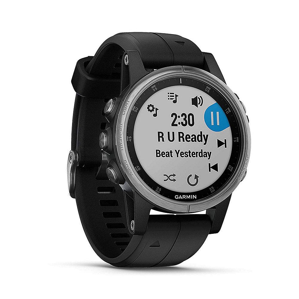 Garmin Fenix 5 Plus GPS-Multisport-Smartwatch silber mit schwarzem Armband