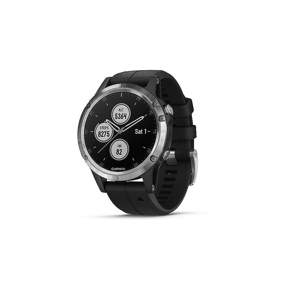 Garmin Fenix 5 Plus GPS-Multisport-Smartwatch silber mit schwarzem Armband, Garmin, Fenix, 5, Plus, GPS-Multisport-Smartwatch, silber, schwarzem, Armband