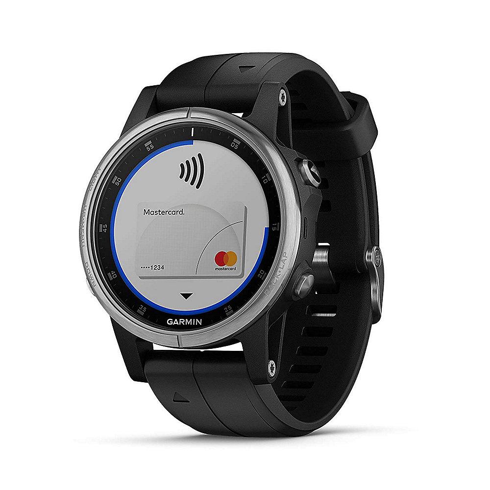 Garmin Fenix 5 Plus GPS-Multisport-Smartwatch silber mit schwarzem Armband, Garmin, Fenix, 5, Plus, GPS-Multisport-Smartwatch, silber, schwarzem, Armband