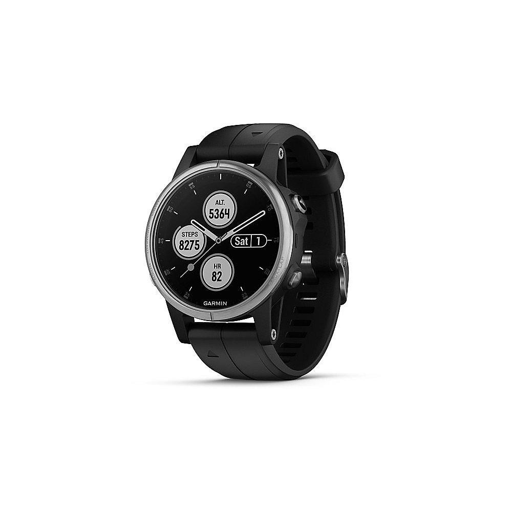 Garmin Fenix 5S Plus GPS-Multisport-Smartwatch silber mit schwarzem Armband, Garmin, Fenix, 5S, Plus, GPS-Multisport-Smartwatch, silber, schwarzem, Armband