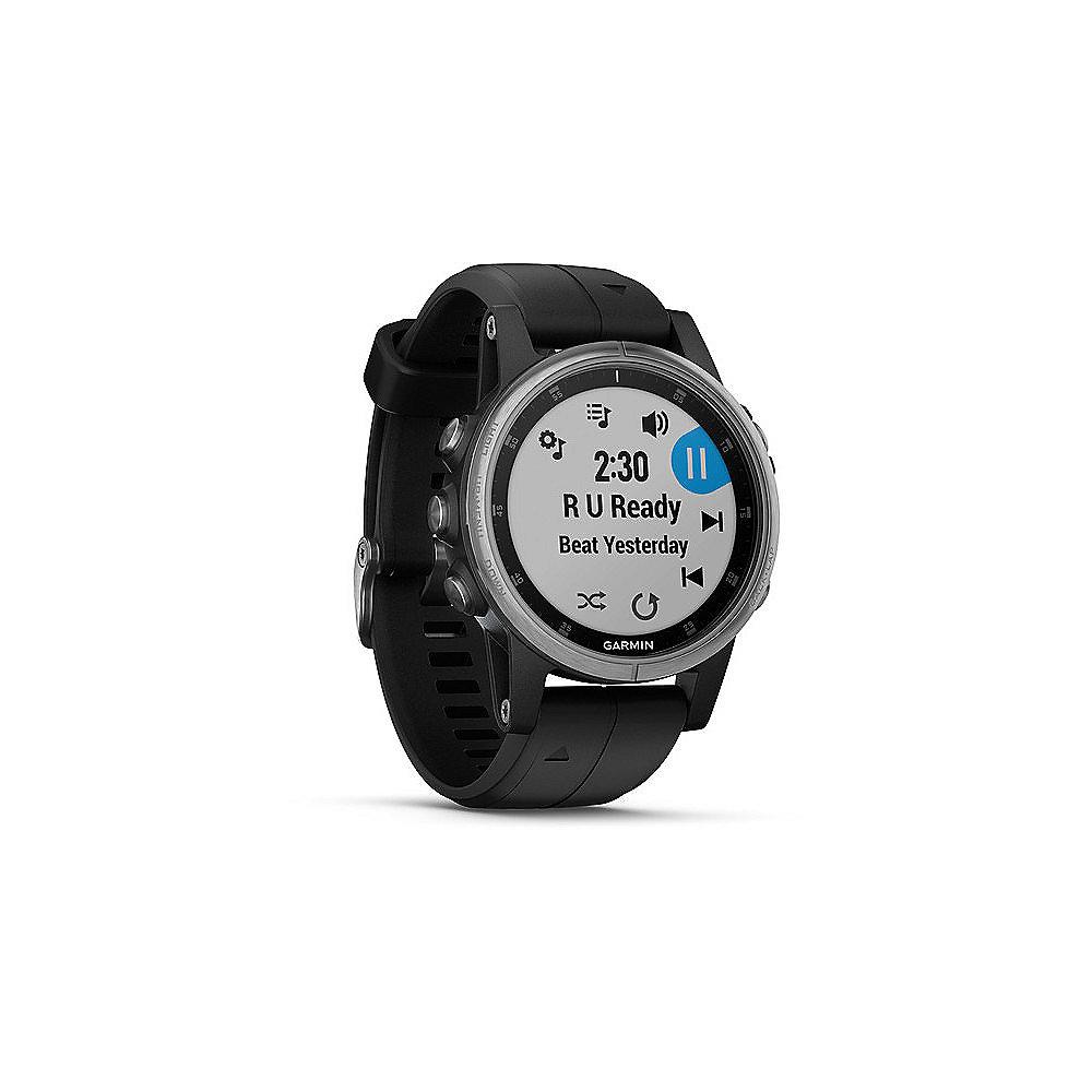 Garmin Fenix 5S Plus GPS-Multisport-Smartwatch silber mit schwarzem Armband, Garmin, Fenix, 5S, Plus, GPS-Multisport-Smartwatch, silber, schwarzem, Armband