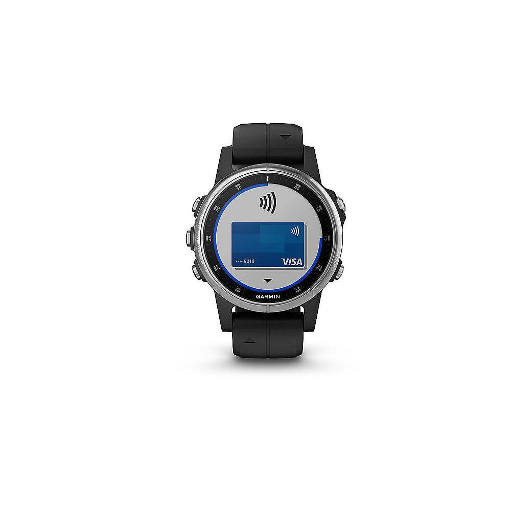 Garmin Fenix 5S Plus GPS-Multisport-Smartwatch silber mit schwarzem Armband, Garmin, Fenix, 5S, Plus, GPS-Multisport-Smartwatch, silber, schwarzem, Armband