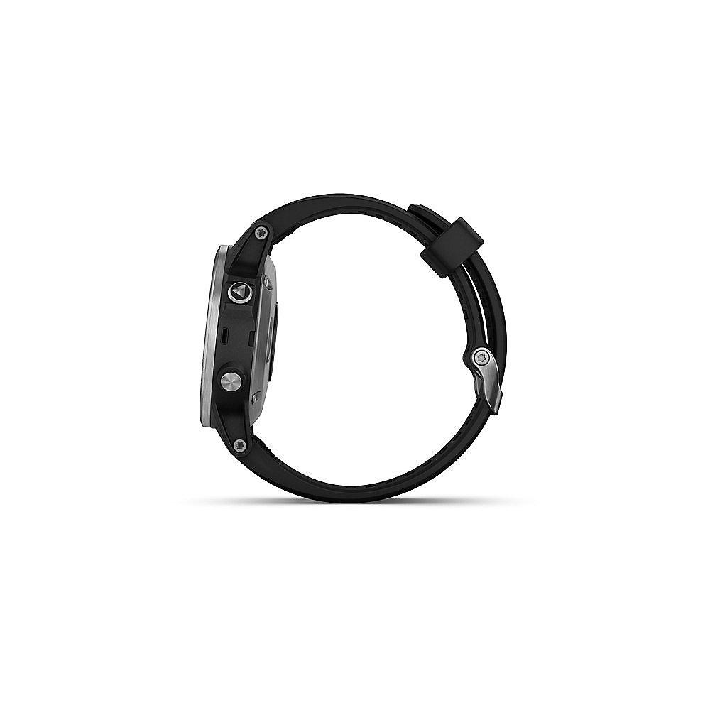 Garmin Fenix 5S Plus GPS-Multisport-Smartwatch silber mit schwarzem Armband, Garmin, Fenix, 5S, Plus, GPS-Multisport-Smartwatch, silber, schwarzem, Armband