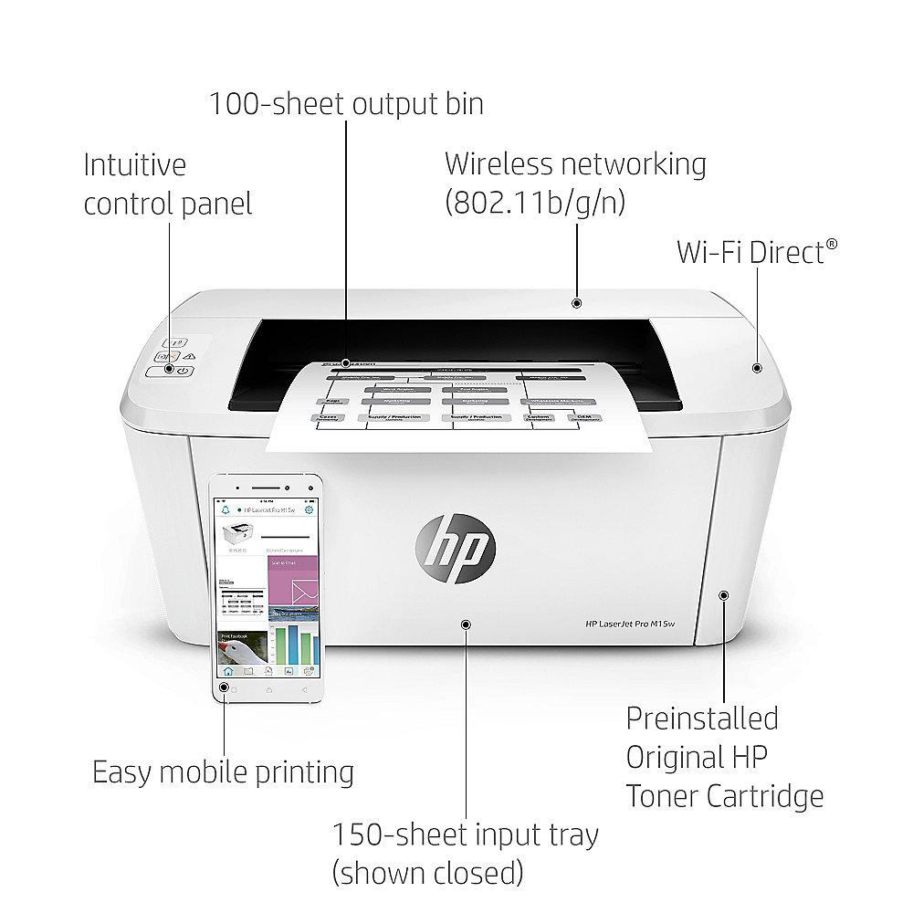 HP LaserJet Pro M15w S/W-Laserdrucker USB WLAN, HP, LaserJet, Pro, M15w, S/W-Laserdrucker, USB, WLAN