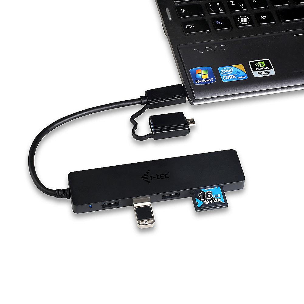 i-tec USB 3.0 Slim HUB 3-Port mit Speicherkartenlesegerät und OTG Adapter, i-tec, USB, 3.0, Slim, HUB, 3-Port, Speicherkartenlesegerät, OTG, Adapter