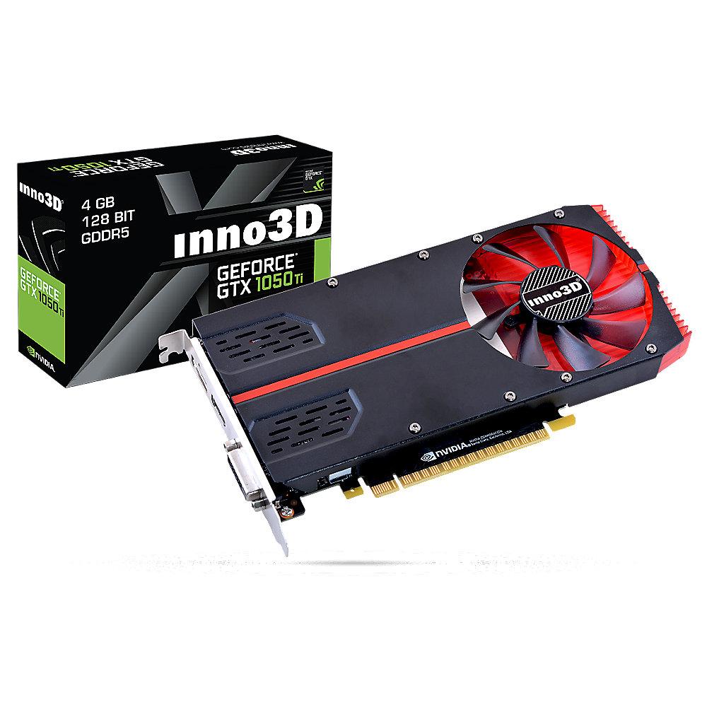 Inno3D GeForce GTX 1050Ti 1-Slot Ed. 4GB GDDR5 Grafikkarte DP/DVI/HDMI, Inno3D, GeForce, GTX, 1050Ti, 1-Slot, Ed., 4GB, GDDR5, Grafikkarte, DP/DVI/HDMI