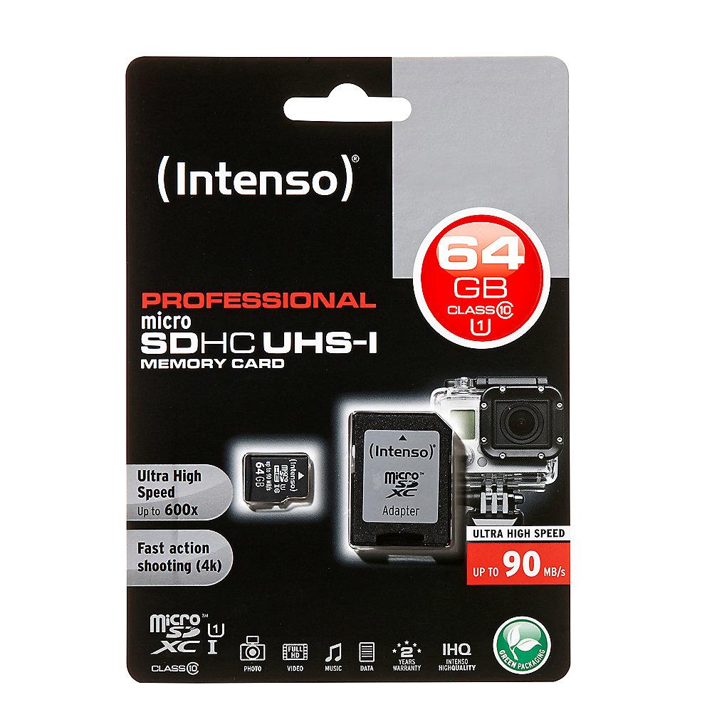 Intenso Professional 64 GB microSDXC Speicherkarte (90 MB/s, Class 10, UHS-I)