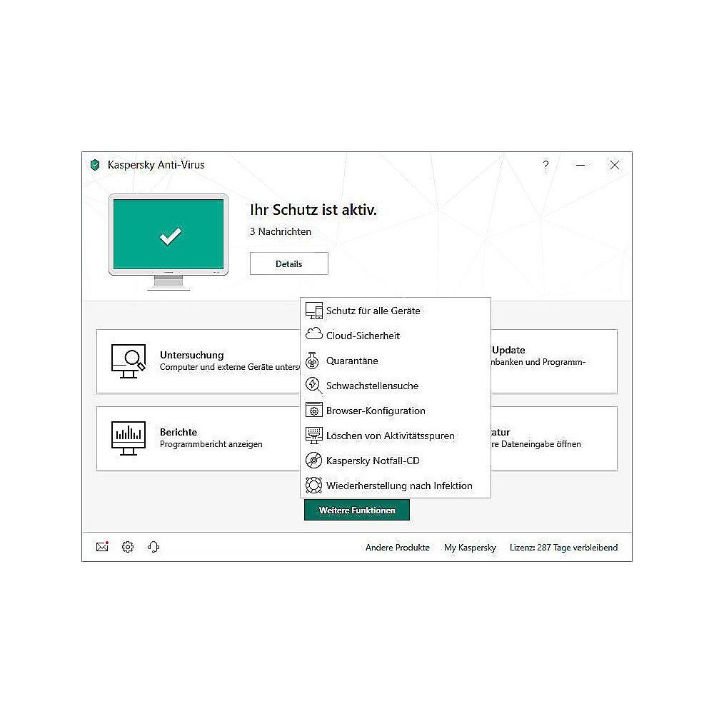 Kaspersky Anti-Virus 2019 Upgrade 1PC 1Jahr Minibox / Produkt Key