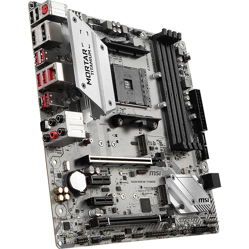 MSI B450M Mortar Titanium mATX Mainboard Sockel AM4 2xM.2/DP/HDMI/USB3.1