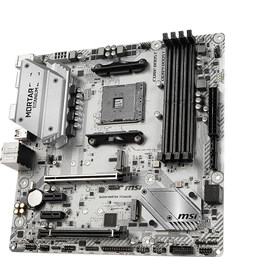 MSI B450M Mortar Titanium mATX Mainboard Sockel AM4 2xM.2/DP/HDMI/USB3.1