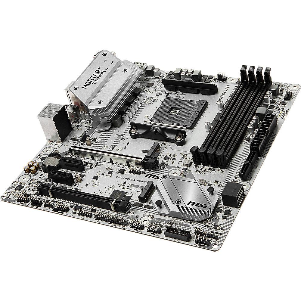 MSI B450M Mortar Titanium mATX Mainboard Sockel AM4 2xM.2/DP/HDMI/USB3.1