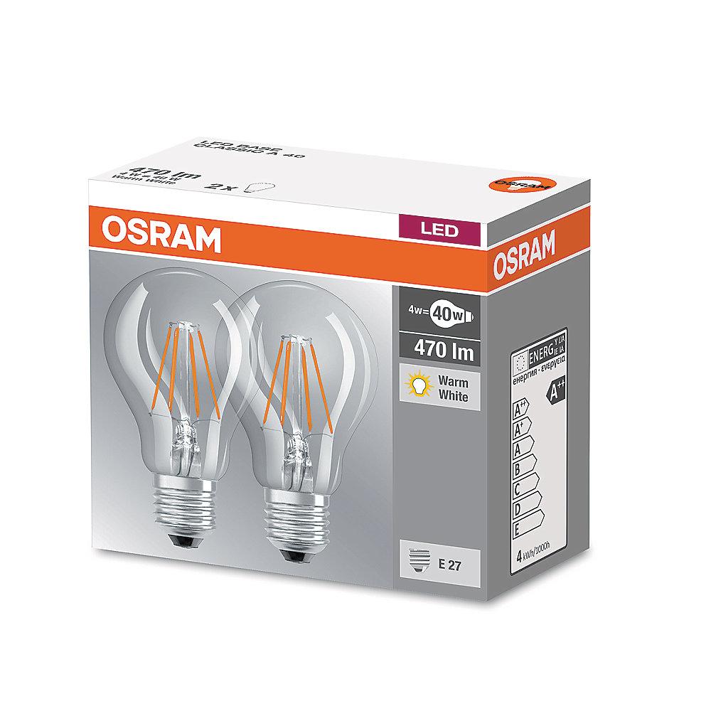 Osram LED Filament Classic A40 Birne 4W (40W) klar E27 warmweiß 2er-Pack