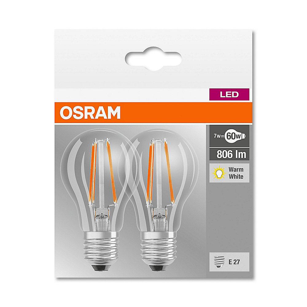 Osram LED Filament Classic A60 Birne 7W (60W) klar E27 warmweiß 2er-Pack, Osram, LED, Filament, Classic, A60, Birne, 7W, 60W, klar, E27, warmweiß, 2er-Pack