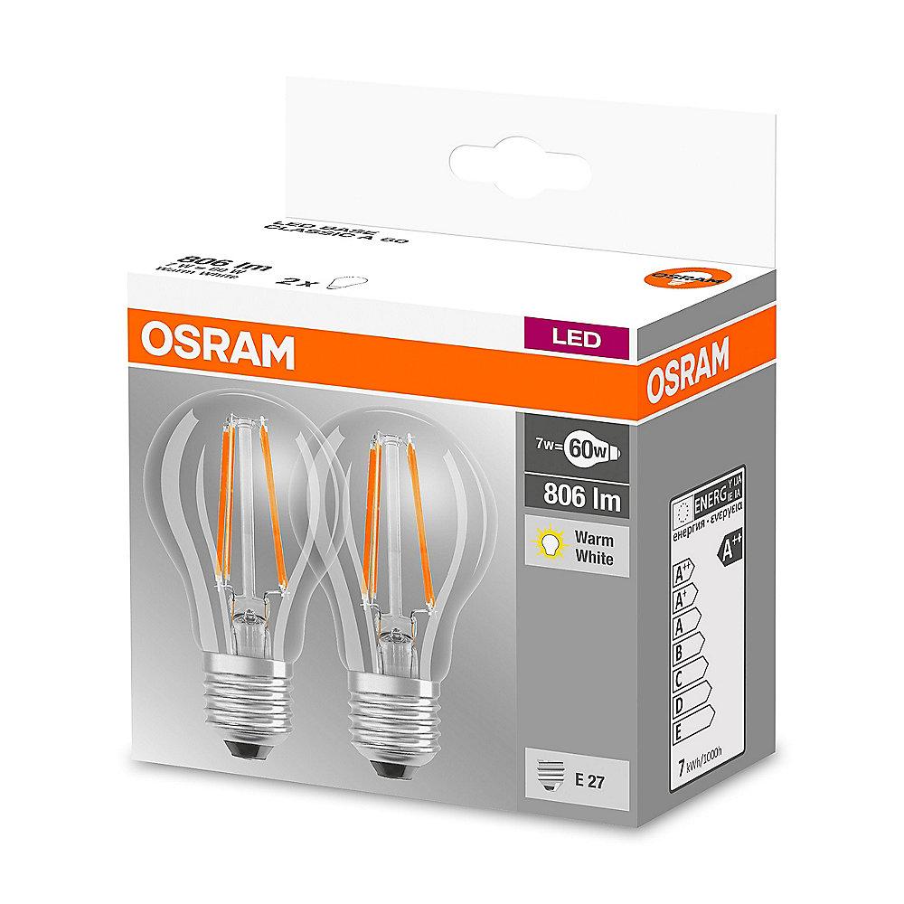 Osram LED Filament Classic A60 Birne 7W (60W) klar E27 warmweiß 2er-Pack, Osram, LED, Filament, Classic, A60, Birne, 7W, 60W, klar, E27, warmweiß, 2er-Pack