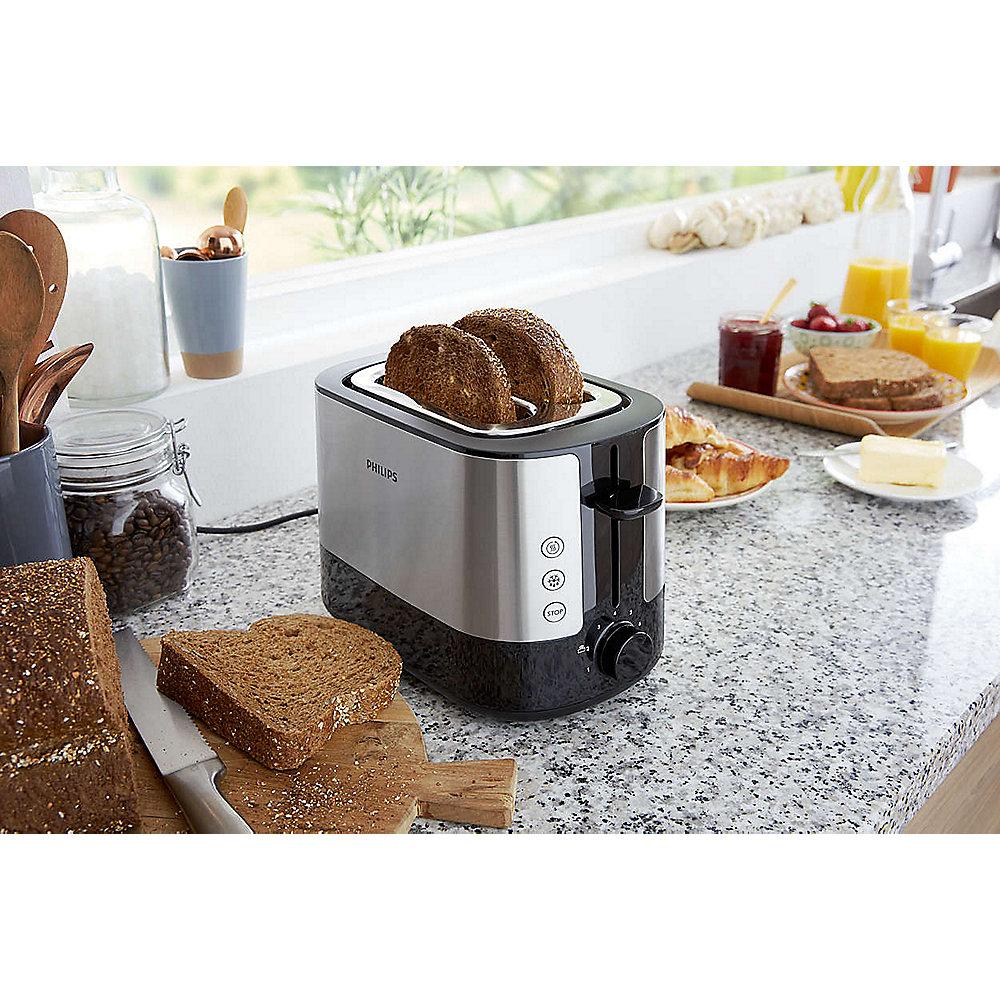 Philips HD2637/90 2-Schlitz-Toaster Edelstahl/schwarz Brötchenaufsatz