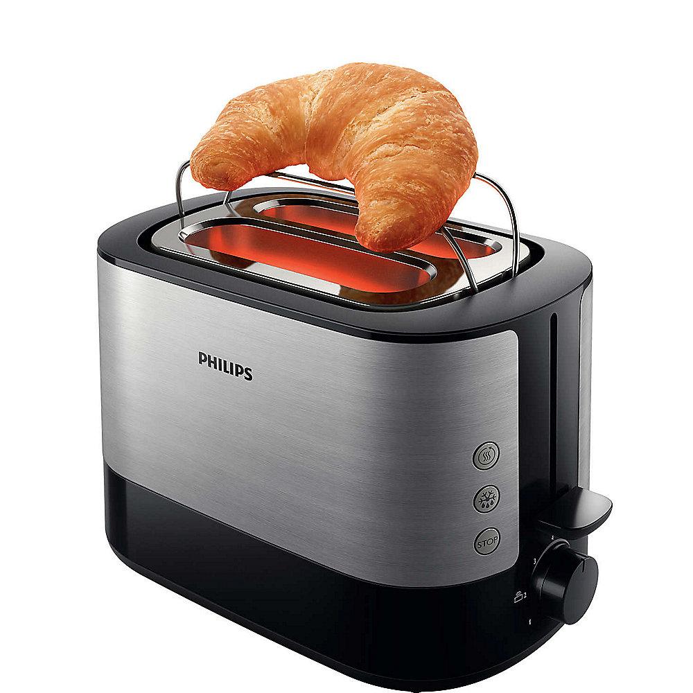 Philips HD2637/90 2-Schlitz-Toaster Edelstahl/schwarz Brötchenaufsatz