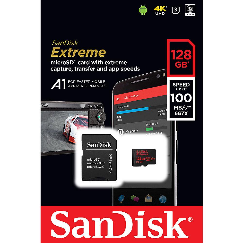 SanDisk Extreme 128GB microSDXC Speicherkarte Kit 90 MB/s, Class 10, U3, V30, A1