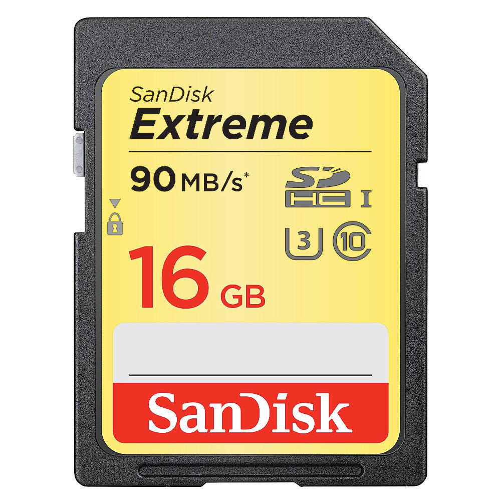 SanDisk Extreme 16 GB SDHC Speicherkarte (90 MB/s, Class 10, UHS-I, U3)