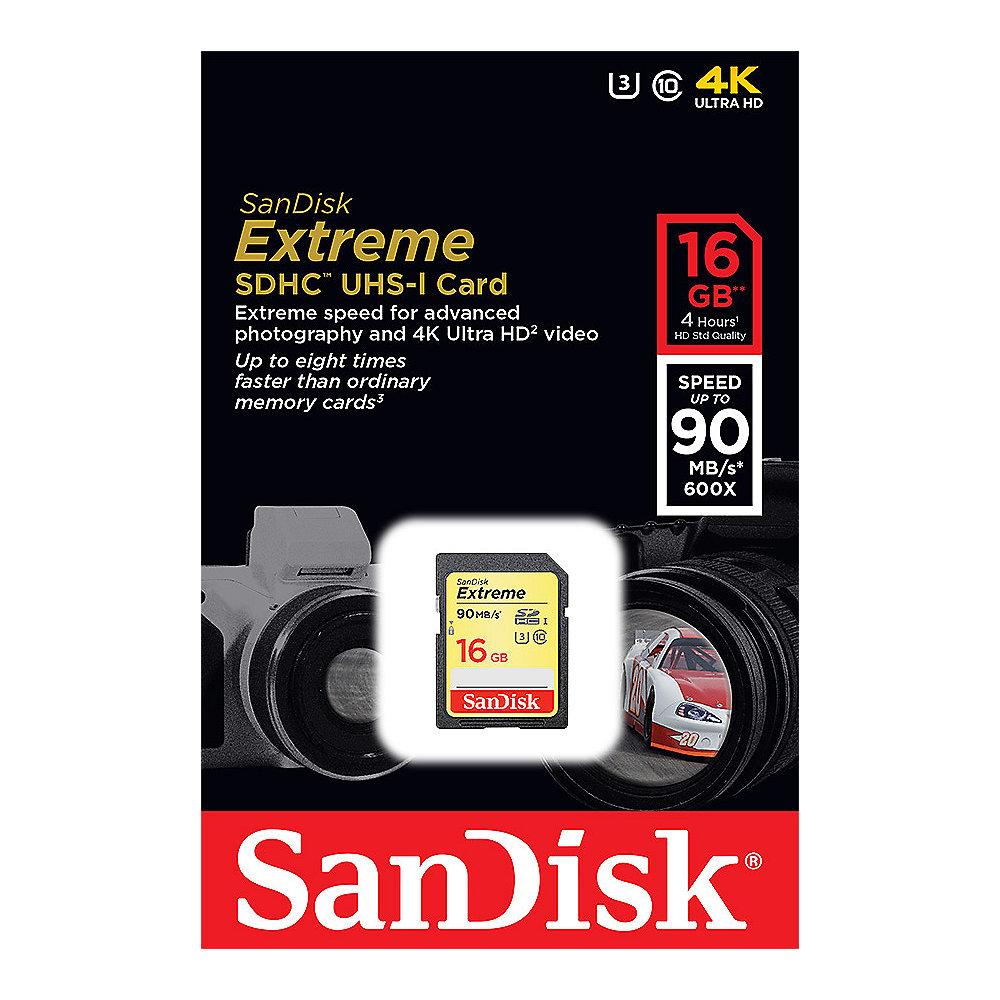 SanDisk Extreme 16 GB SDHC Speicherkarte (90 MB/s, Class 10, UHS-I, U3)