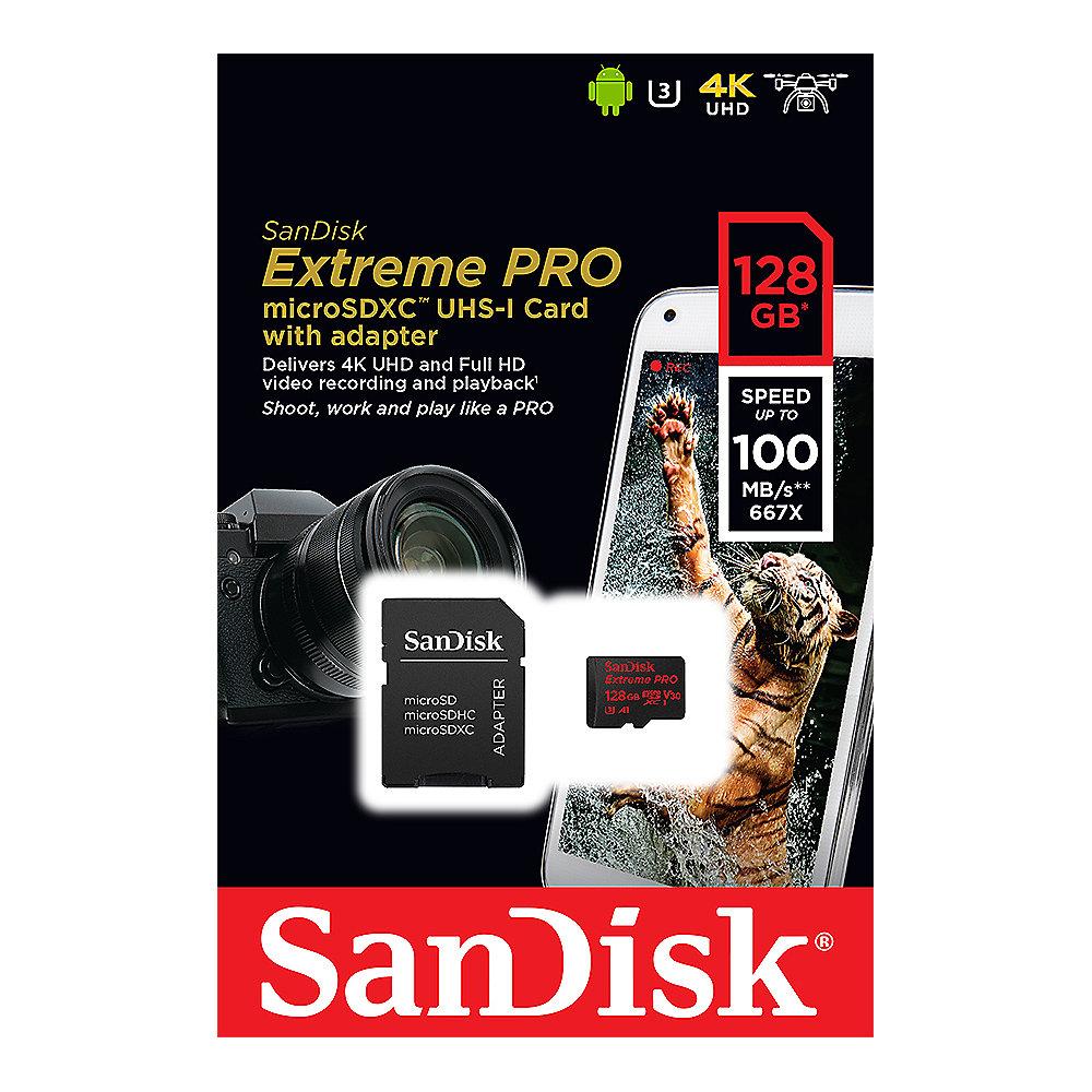 SanDisk Extreme Pro 128GB microSDXC Speicherkarte Kit 90 MB/s, Class 10, U3, A1