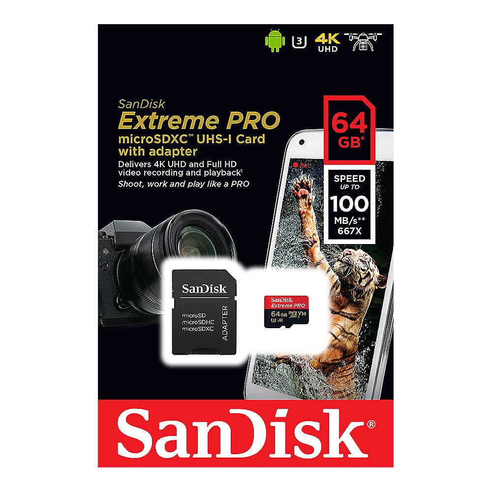 SanDisk Extreme Pro 64GB microSDXC Speicherkarte Kit 90 MB/s, Class 10, U3, A1