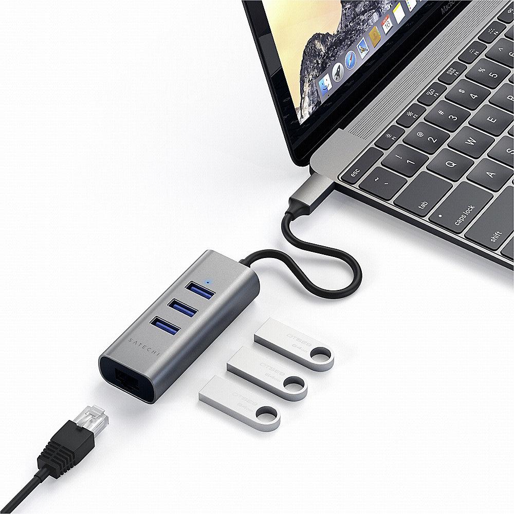 Satechi Type-C 2-in-1 3 Port USB 3.0 Hub & Ethernet space grey