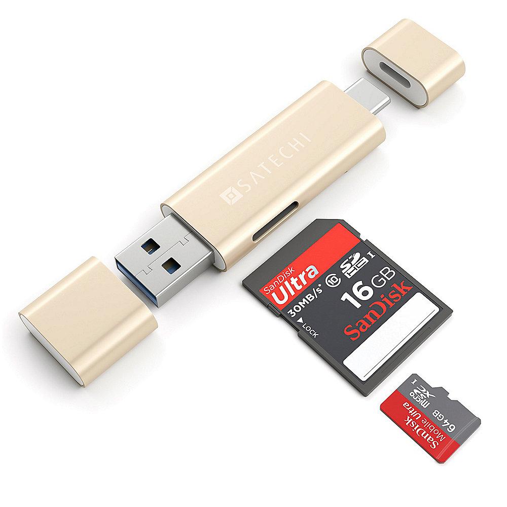 Satechi USB-C USB 3.0 und Micro/SD Card Reader Gold, Satechi, USB-C, USB, 3.0, Micro/SD, Card, Reader, Gold