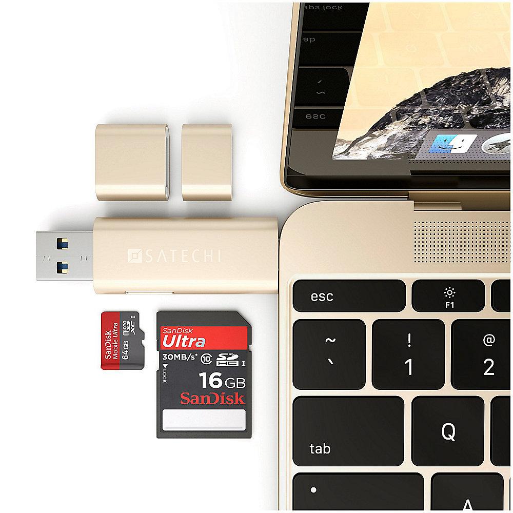 Satechi USB-C USB 3.0 und Micro/SD Card Reader Gold, Satechi, USB-C, USB, 3.0, Micro/SD, Card, Reader, Gold