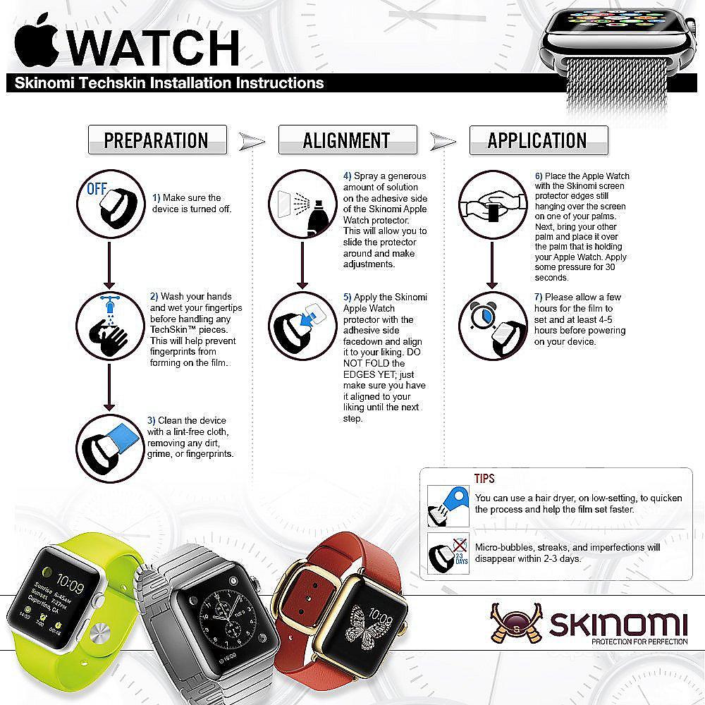 Skinomi TechSkin - Schutzfolie für Apple Watch 42mm (6er Pack)