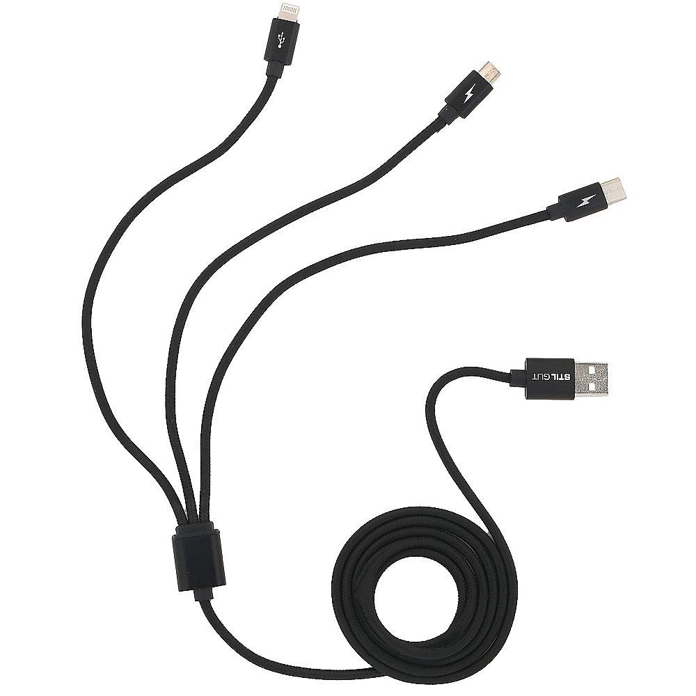 StilGut Ladekabel Magic Trio (USB-C, Lightning, Micro-USB), schwarz, StilGut, Ladekabel, Magic, Trio, USB-C, Lightning, Micro-USB, schwarz