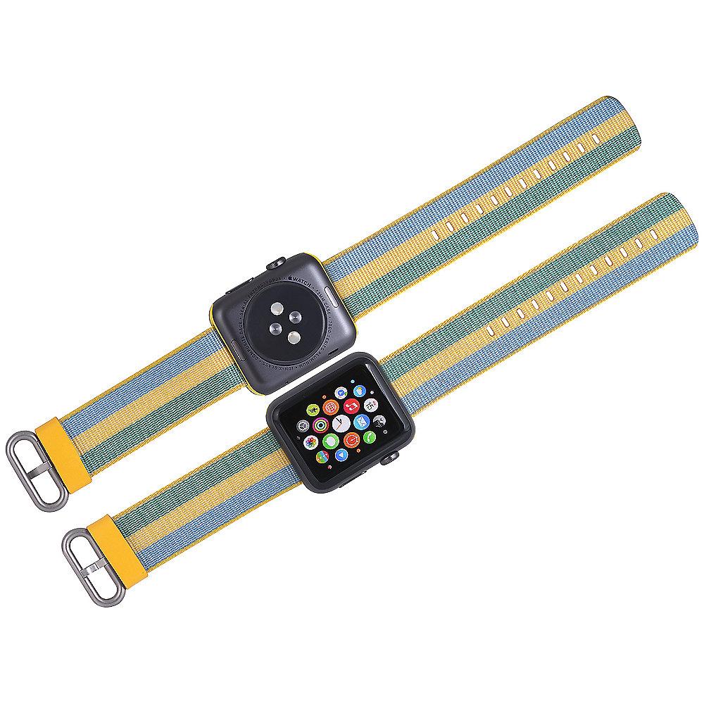 StilGut Nylon Armband für Apple Watch Serie 1-4 42mm gelb/blau