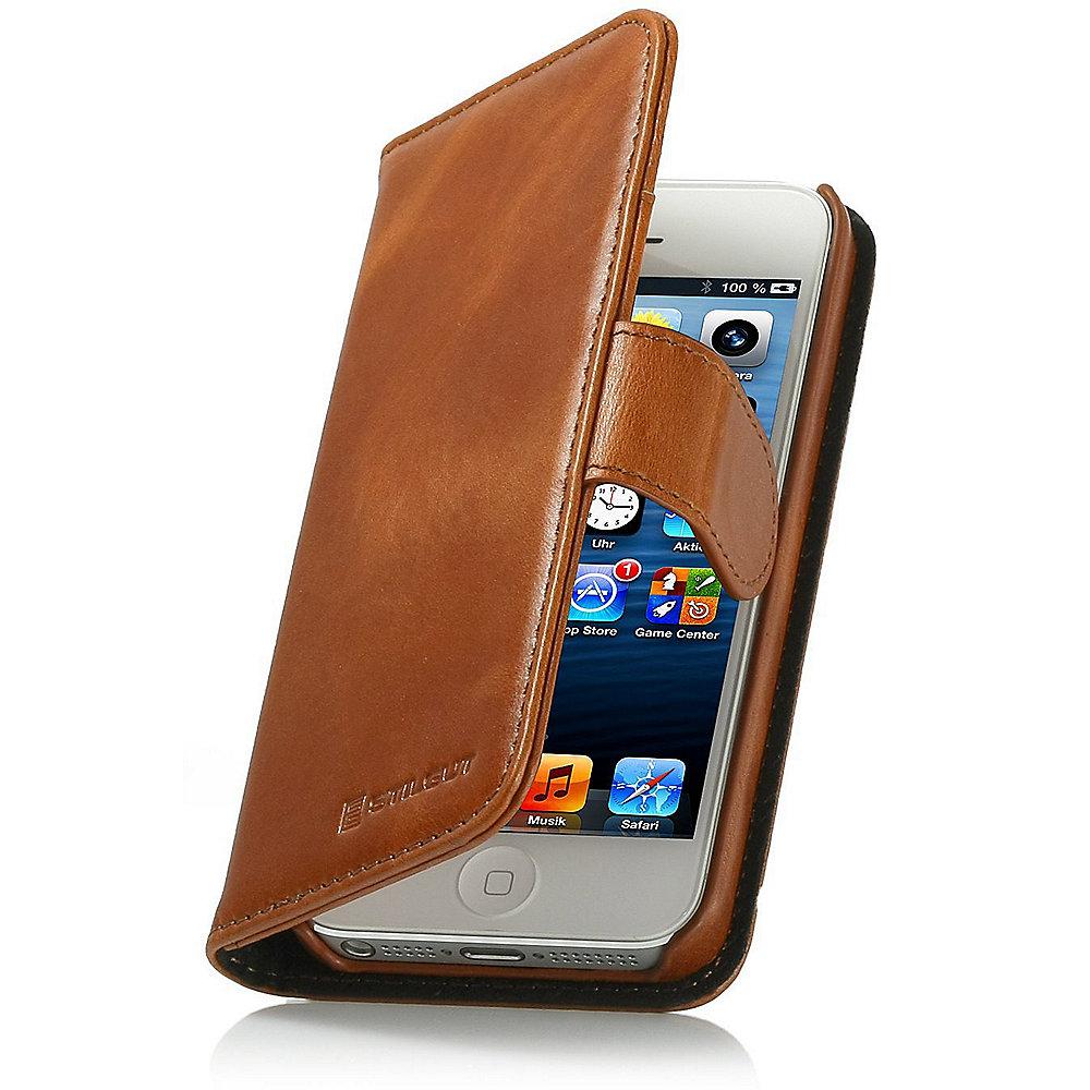 StilGut "Talis" Book Wallet Ledertasche für iPhone SE/5/5s cognac braun