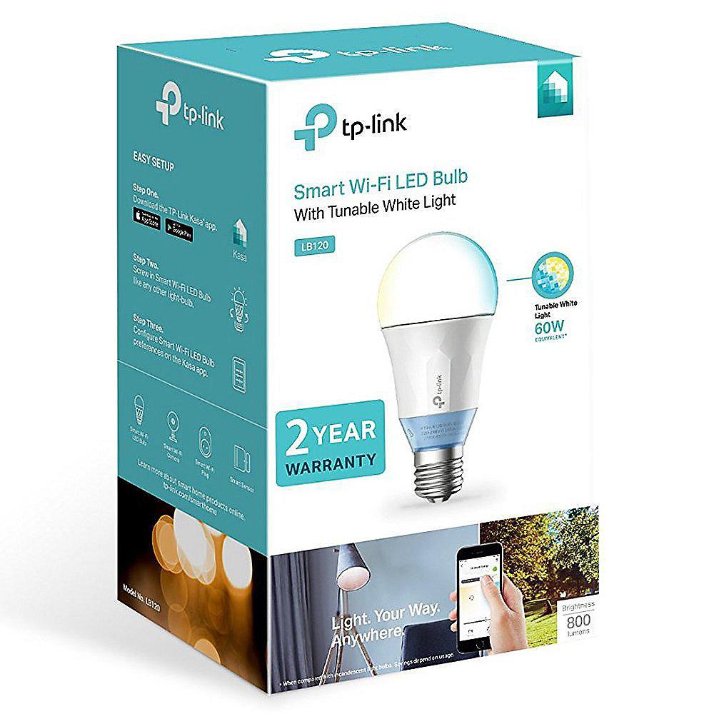 TP-Link LB120 Smarte LED-WLAN-Glühbirne 11W E27 dimmbar, einstellbare Farbtemp., TP-Link, LB120, Smarte, LED-WLAN-Glühbirne, 11W, E27, dimmbar, einstellbare, Farbtemp.