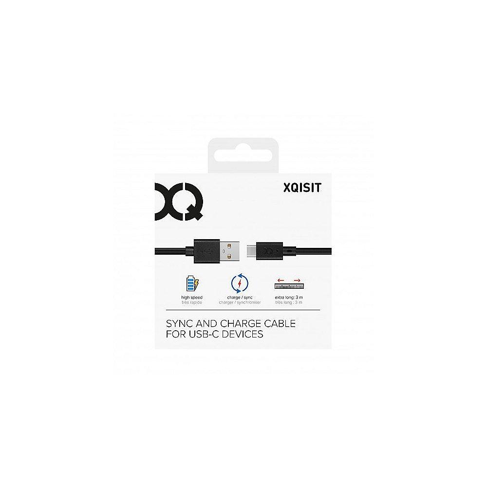 xqisit Charge & Sync USB-C zu USB-A Kabel 3m schwarz